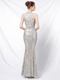 New Sliver Party Evening Dress Elegant Off Shoulder Long Sequin Evening Dress