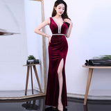 Black Evening Dress For Women V-neck Sleeveless Formal Party Gown High Split Sexy Wrap Hip Long Dress