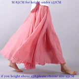 Women Cotton Linen Long Skirts Retro Casual Elastic Waist Pleated Maxi Skirts Beach Boho Vintage Summer Skirts