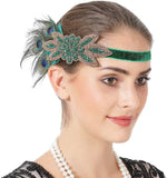 1920s Peacock Feather Headpiece Flapper Accessories Women Art Deco 20s Great Gatsby Showgirl Headband Costume Party Hairband