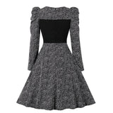 Faux Two Piece Women Retro Office Dress Long Sleeve Vintage Black Sundress 50s 60s A Line Pin Up Casual Swing Skater Dresses
