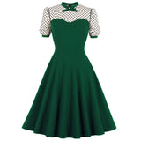 2022 Retro Vintage Swing Women Dress Green Black Red Patchwork Polka Dot Print 40s 50s 60s Sundress Tunic Midi Party Dresses