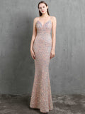 New Strap Women Party Dress Sexy V-neck Long Sequin Evening Dress