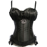 Sexy Satin Overbust Corset Strap Corsets Bustiers Top Lace Bowknot Decorated Clubwear Showgirl Body Shaper Plus Size Corselet