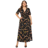 Plus Size Women 5XL 6XL Summer Party Boho V Neck Short Sleeve Print Beach Wear Long Maxi Bohemian Dress