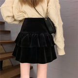 Women Black Short Skirts Fashion Korean Style Vintage Velvet All-match Ladies High Waist Mini Skirt