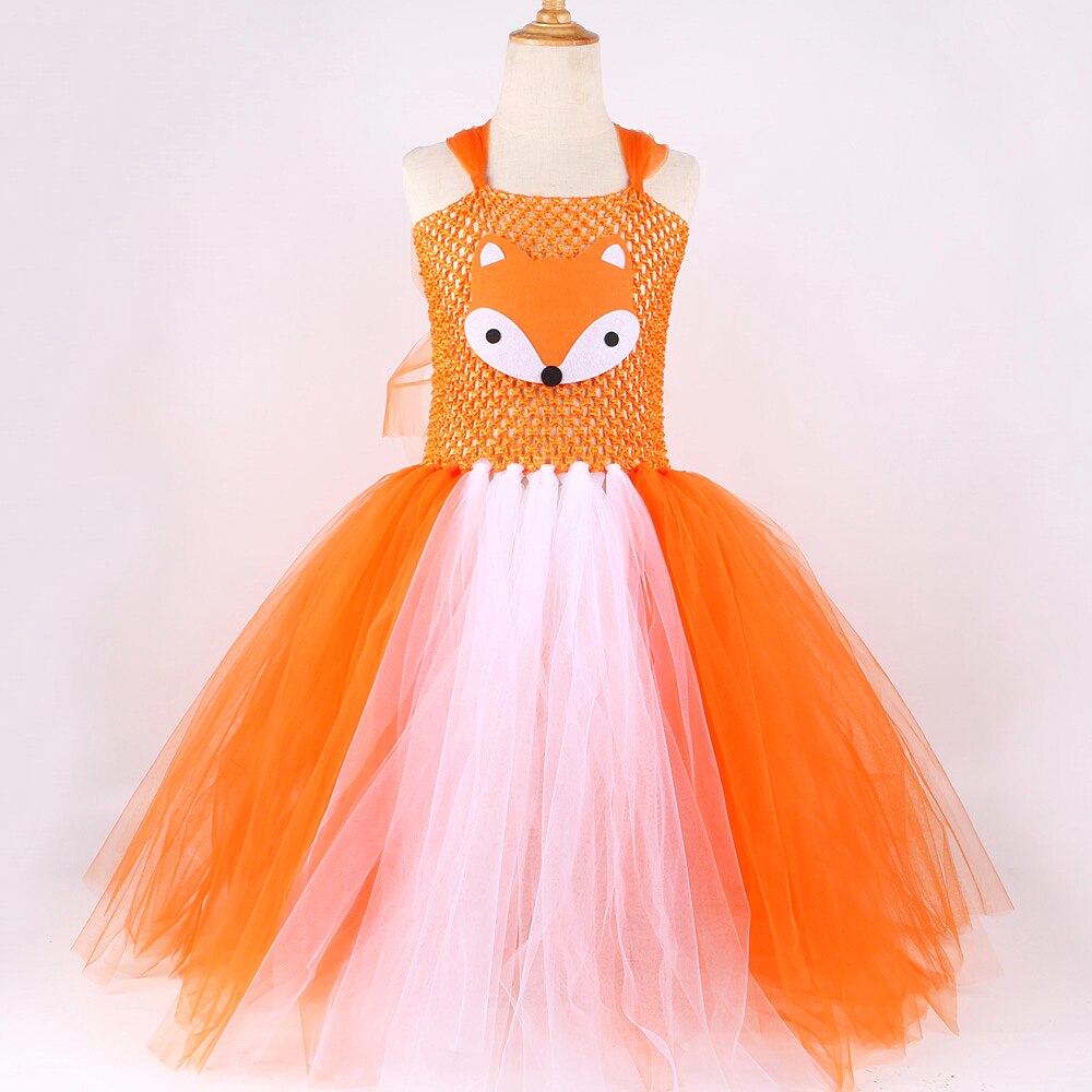 Orange Fox Tutu Dress Long for Baby Girls Animal Halloween Costumes for Toddler Kids Birthday Party Dresses Full Ankle Length