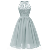 1950s Elegant Pink Lace Chiffon Sleeveless Swing Halter Robe Wedding Party Dress