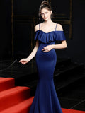 Navy Blue Formal Evening Dresses Mermaid Elegant Evening Dress Long Leaf edge Sling Prom Gowns Backless Robe De Soriee