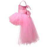 V-neck Girl Tutu Dress with Tail Solid Color Fluffy Trailing Tulle Dresses for Girls Princess Kids Carnival Halloween Costumes