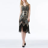 Womens's 1920S GATSBY Sequin V-neck Beaded Fringed Dress V-back Party Dresses Sexy Fringed Dress Sleeveless Gown