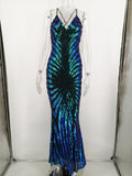 Evening Party Sequins Maxi Spaghetti Strap V Neck Sexy Elegant Sequin Long Dress Gowns