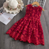 Girls New Year Princess Dress For Kids Lace Flower Embroidery Red Clothing Children First Christmas Party Snowflake Xmas Dresses