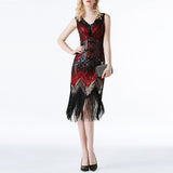 Womens's 1920S GATSBY Sequin V-neck Beaded Fringed Dress V-back Party Dresses Sexy Fringed Dress Sleeveless Gown
