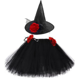 Flower Girls Witch Tutu Skirt Outfit for Kids Halloween Witches Costumes Baby Girl Tulle Skirts with Hat Children Fluffy Tutus