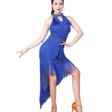 Women Sexy Latin Dance Dress Lady Halter Off Shoulder Beaded Fringe Bodycon Dancewear Shiny Party Dress