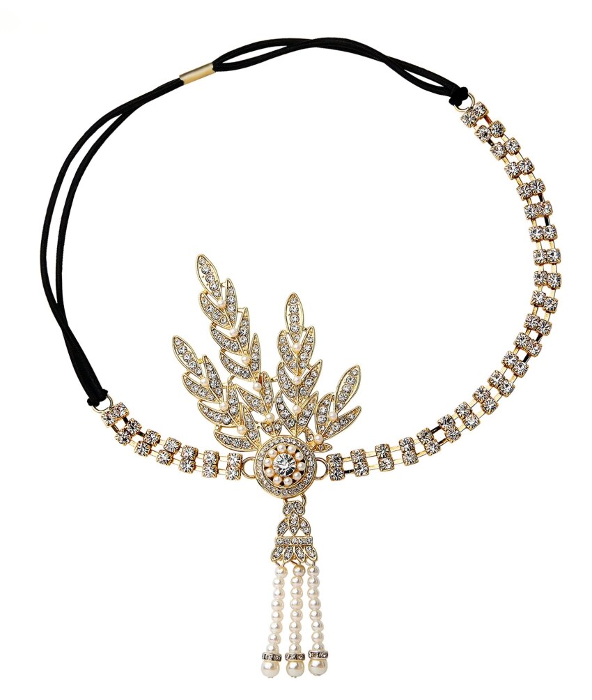 5pcs/set 1920s Flapper Costume Medallion Pearl Headband Necklace Bracelet Gloves Cigarette Holder