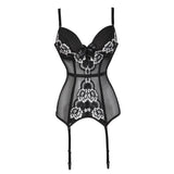 Black Bustier Sexy Women Bustier Boned Corset Top Girdle Waist Floral with Garter Plus Size Lingerie