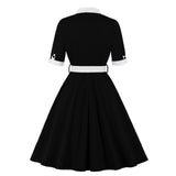 Black And White Women Half Sleeve Patchwork Robe Pin Up Swing Office Ladies Dresses