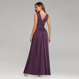Soft Stretching comfort Diamonds Cotton-Fabric V-neck Sleeveless Open Back Pleated Cocktail Dress Pure Color Formal Party Gowns