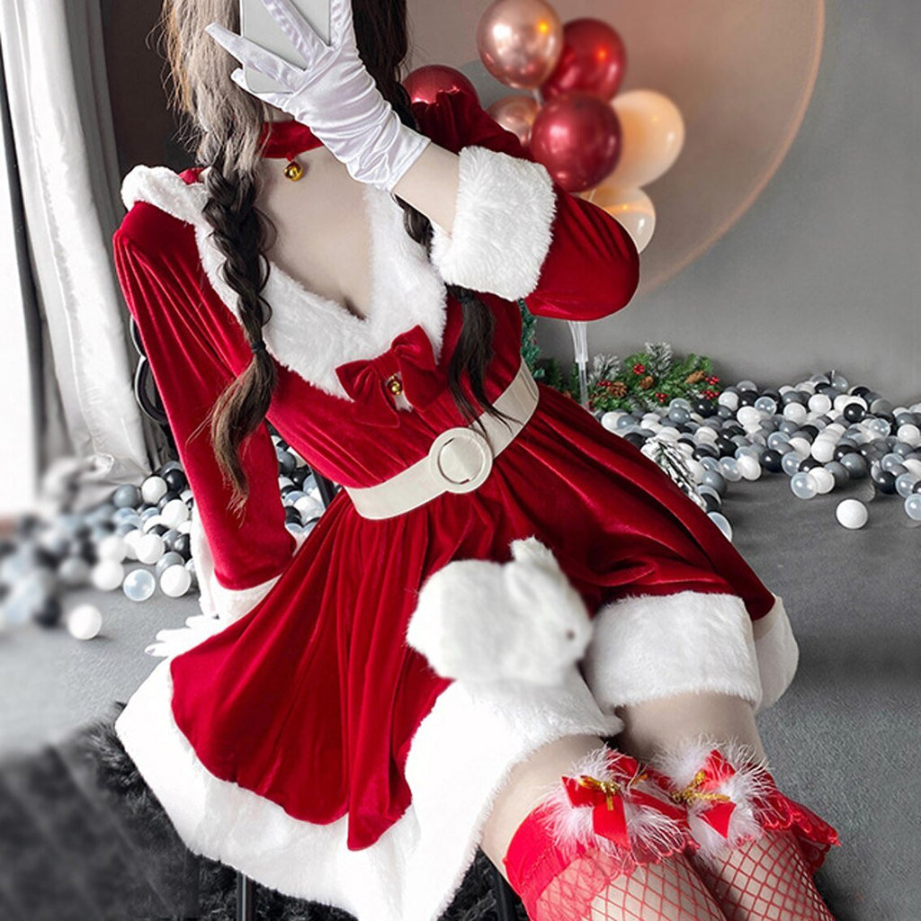 2021 Women Christmas Xmas Lady Santa Claus Cosplay Costume Sexy Lingerie Winter Long Sleeve Red Dress Maid Bunny Girl Uniform