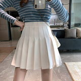 Women High Waist Pleated Skirt Korean Sweet Style Solid Color Ladies A-line Casual Mini Skirts