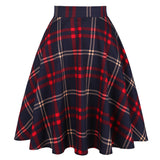 Checkered Cotton Womens Midi Skirts High Waist Pin Up Hepburn Retro Vintage Swing 50s 60s Rockabilly Plaid Jurken Skater 2021
