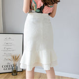 Fish Tail Lace Sexy Skirts Women's  Fashion Vintage High-Waist Office  Plus-Size Bag Swallow Tail Lotus leaf edge One pace Skirt