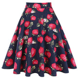 2023 Blue Strawberry Women Swing Midi Skirt High Waist Casual Office Retro Vintage 40s 50s 60s Pinup Rockabilly Plus Size Skirts