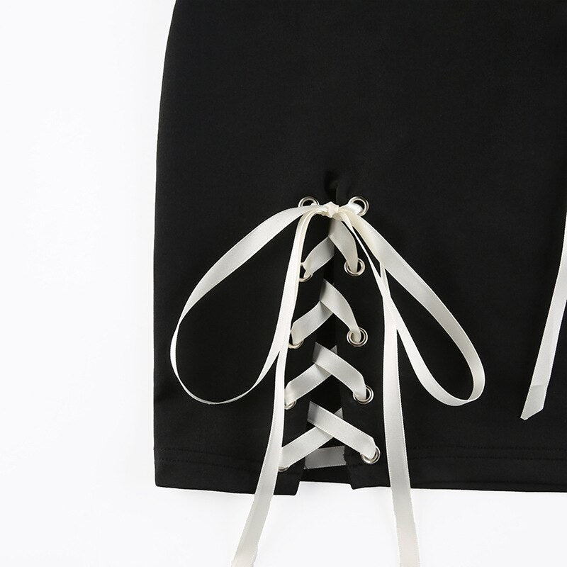 2022 Lace Up Goth Y2K Woman Skirts Mini Bodycon Skater Black Punk Dark Academia Aesthetic E Girl Clothes Gothic Skirt