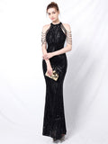 New Sliver Party Evening Dress Elegant Off Shoulder Long Sequin Evening Dress