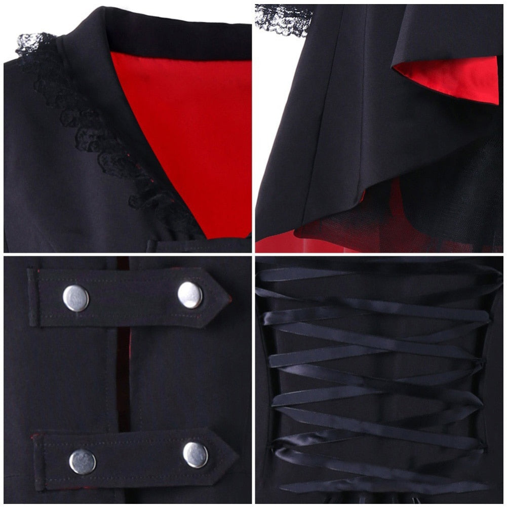 Asymmetrical Lace Patchwork Bandage Trench Gothic Vintage Mid-long Coat Women Black Belt Cloak Windbreaker Female Abrigos Brazil