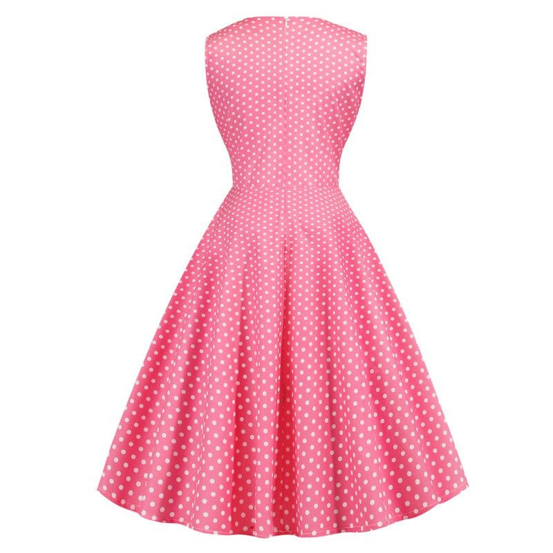 Red V Neck Tie Pocket Polka Dot 1950S Vintage Slim Pinup Dress Women Summer Sleeveless Elegant Party A Line Dresses