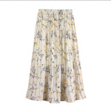 Women Floral Print Chiffon High Waist A-line Pleated Skirts