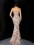 Asymmetrical Bright Long Etiquette Celebration Evening Dress Strapless Mermaid Sexy Sequins Gown