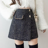 High Waist Mini Skirts Women Korean Style All-match Vintage Woolen Ladies Elegant A-line Short Skirt