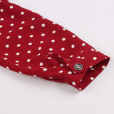 Single Breasted Casual Turn-Down Collar Red Shirt Polka Dot Belted Office Lady Long Sleeve Autumn Dress