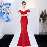 See-through Appliques Beaded Long Bridesmaid Dress Elegant Wedding Party Dress