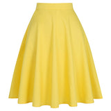 Solid Color Cotton Womens High Waist A-line Vintage Skirt Ladies Casual Black Plus Size Rockabilly Skirts Swing School Clothing