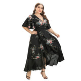 Floral Print Summer 5XL Plus Size Women Boho V Neck Ruffle Long Bohemian Party Wrap Dresses