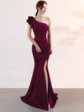 Simple Long Evening Dress One Shoulder Elegant Women Wedding Party Dress