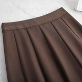 Women Casual Long Korean Style Plain Color All-match High Waist Elegant A-line Skirt