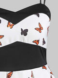 2023 Butterfly Print 50s Vintage Dress Spaghetti Strap Women Pin Up Retro High Waist Knee Length Rockabilly Swing Dresses