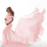 New Pregnant Evening Dress Maternity Photography Props For Shooting Photo Pregnancy Clothes Cotton Chiffon Off Shoulder