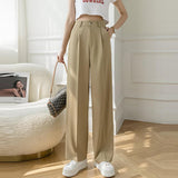 Women High Waist Casual Pants Fashion Office Style Solid Color Ladies Straight Elegant Trousers