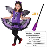 Halloween Witch Costume Attached Broom For Girls Party Role Play Cosplay Performance Dance Show Vampire Hat Dress up