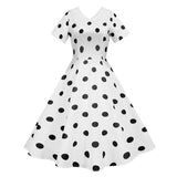 Women Polka Dot Vintage Short Sleeve Summer Swing Robe Female A Line Casual Dress