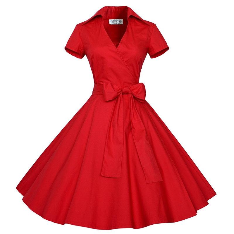 Audrey Hepburn Summer Dress Women Polka Dot Vintage Swing Robe