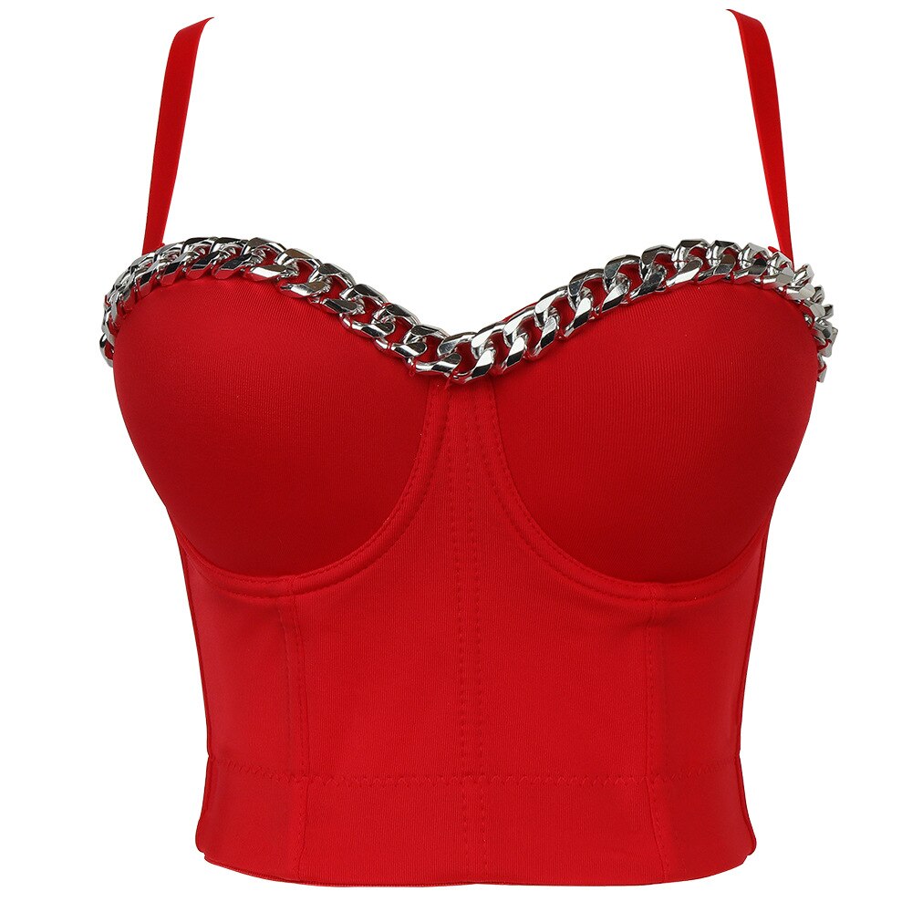 Crop Top To Wear Out Silver-Plated Chain Corset Top Nightclub Sexy Tops Women Bra Push Up Bustier