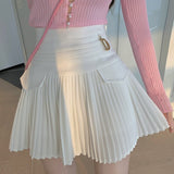 Women High Waist Mini Skirts Fashion Korean Style All-match Solid Color Ladies Elegant Pleated Skirt